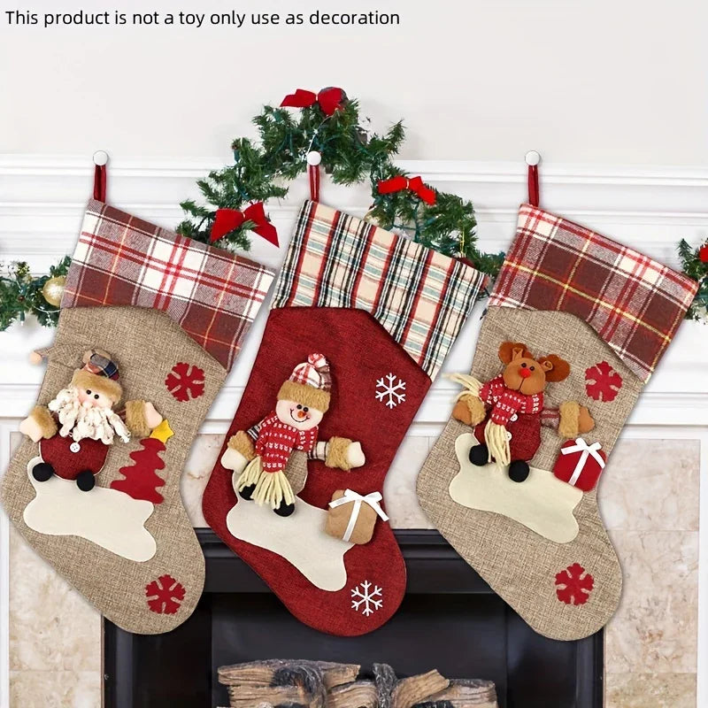 /s Classic Christmas Stocking Set, Polyester Hanging Holiday Decor with Santa, Snowman, Reindeer,... - House Of Avana