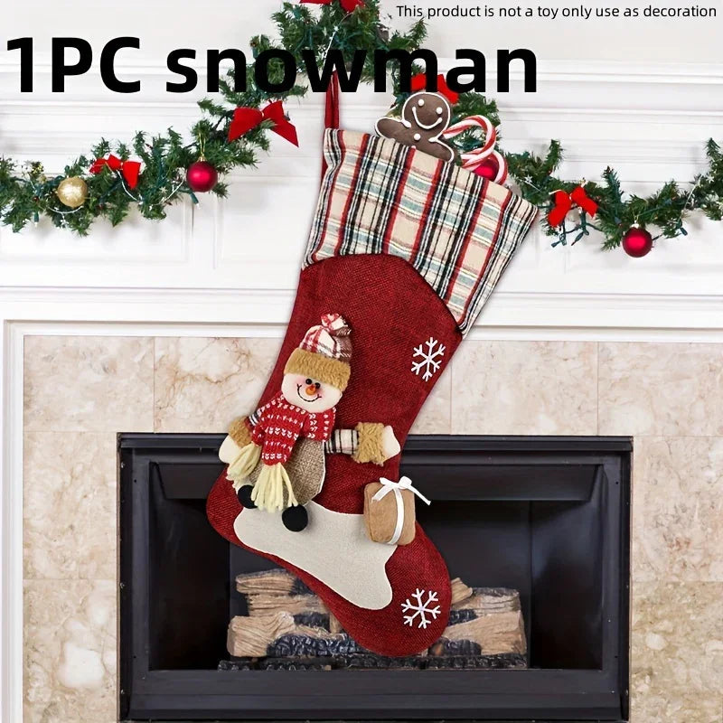 /s Classic Christmas Stocking Set, Polyester Hanging Holiday Decor with Santa, Snowman, Reindeer,... - House Of Avana