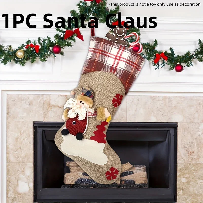 /s Classic Christmas Stocking Set, Polyester Hanging Holiday Decor with Santa, Snowman, Reindeer,... - House Of Avana