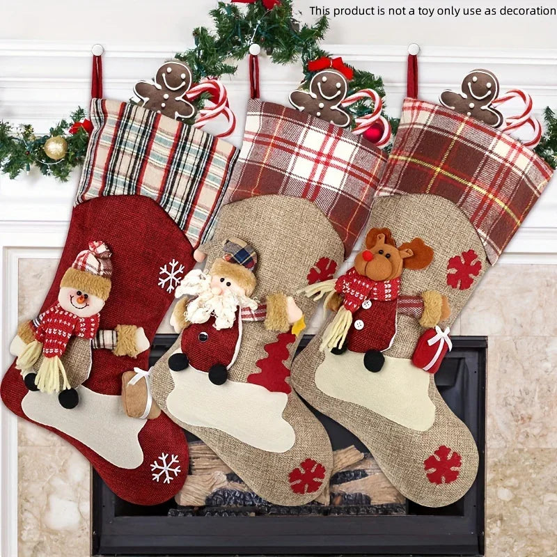 /s Classic Christmas Stocking Set, Polyester Hanging Holiday Decor with Santa, Snowman, Reindeer,... - House Of Avana