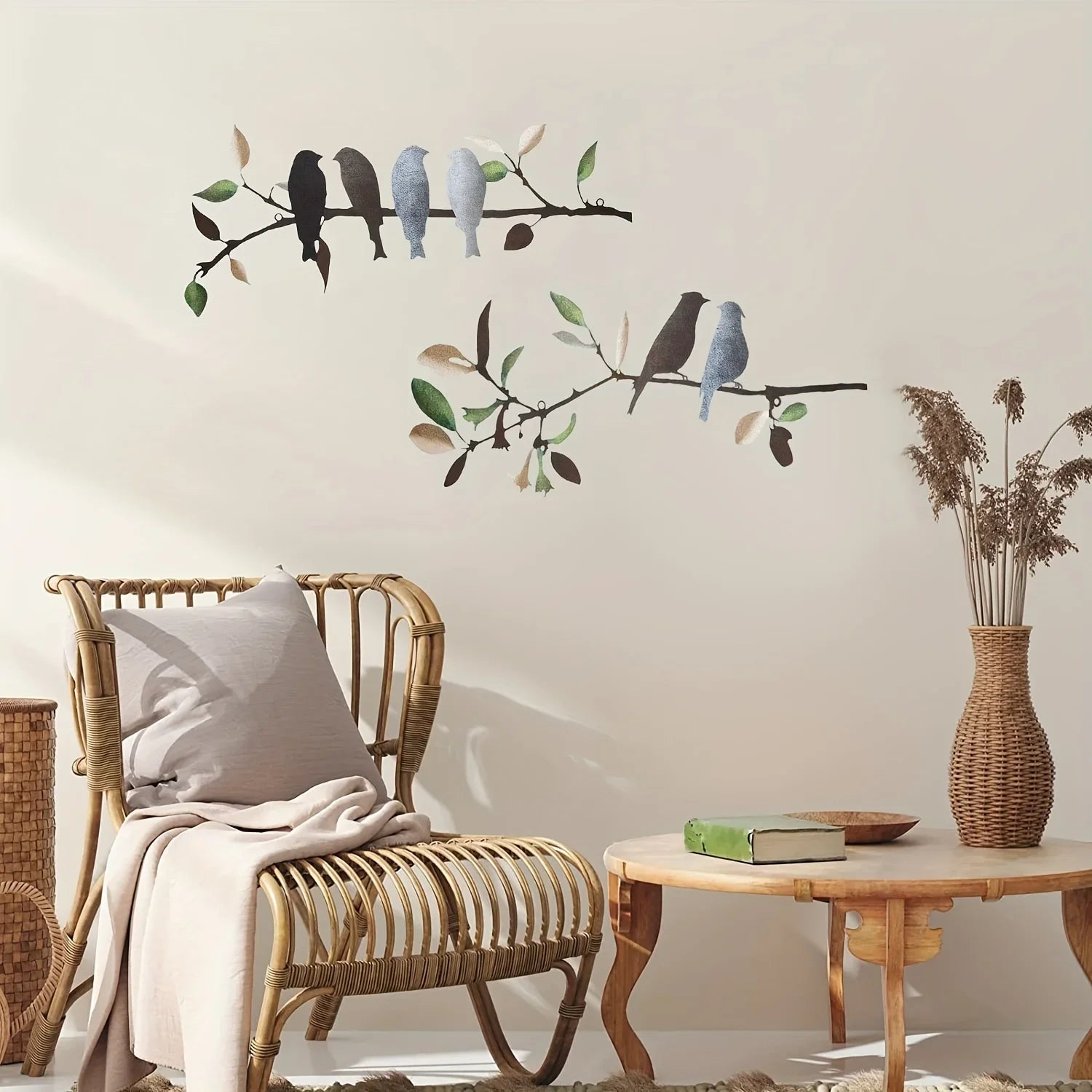 S Rustic Metal Birds on Branch Wall Decoration Kit - Detachable, Reusable, Pre-pasted Hanging Wall Art... - House Of Avana