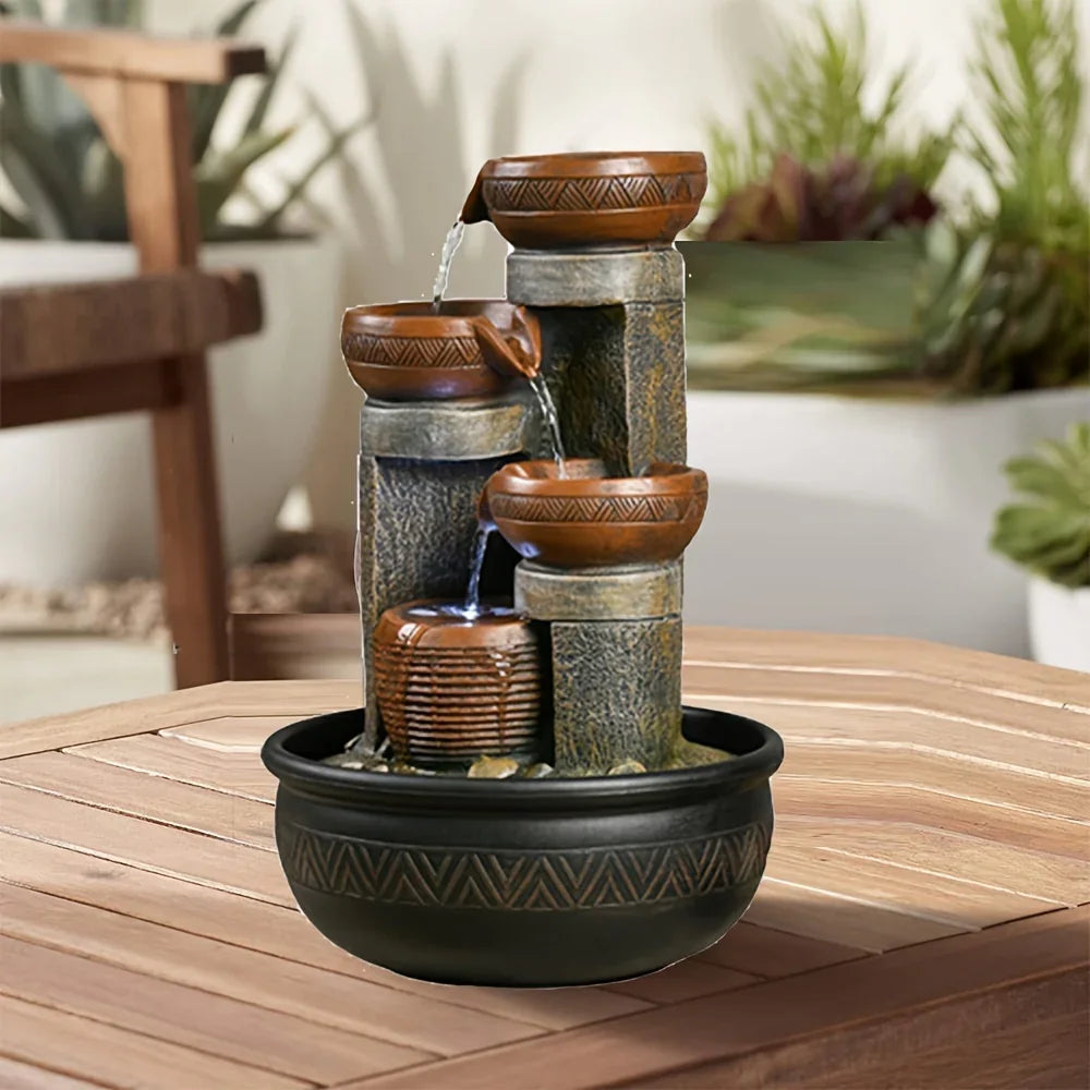 4-tier Indoor Tabletop Waterfall Fountain with Led Lights Desktop Fountains Calming Sound for Home... - House Of Avana