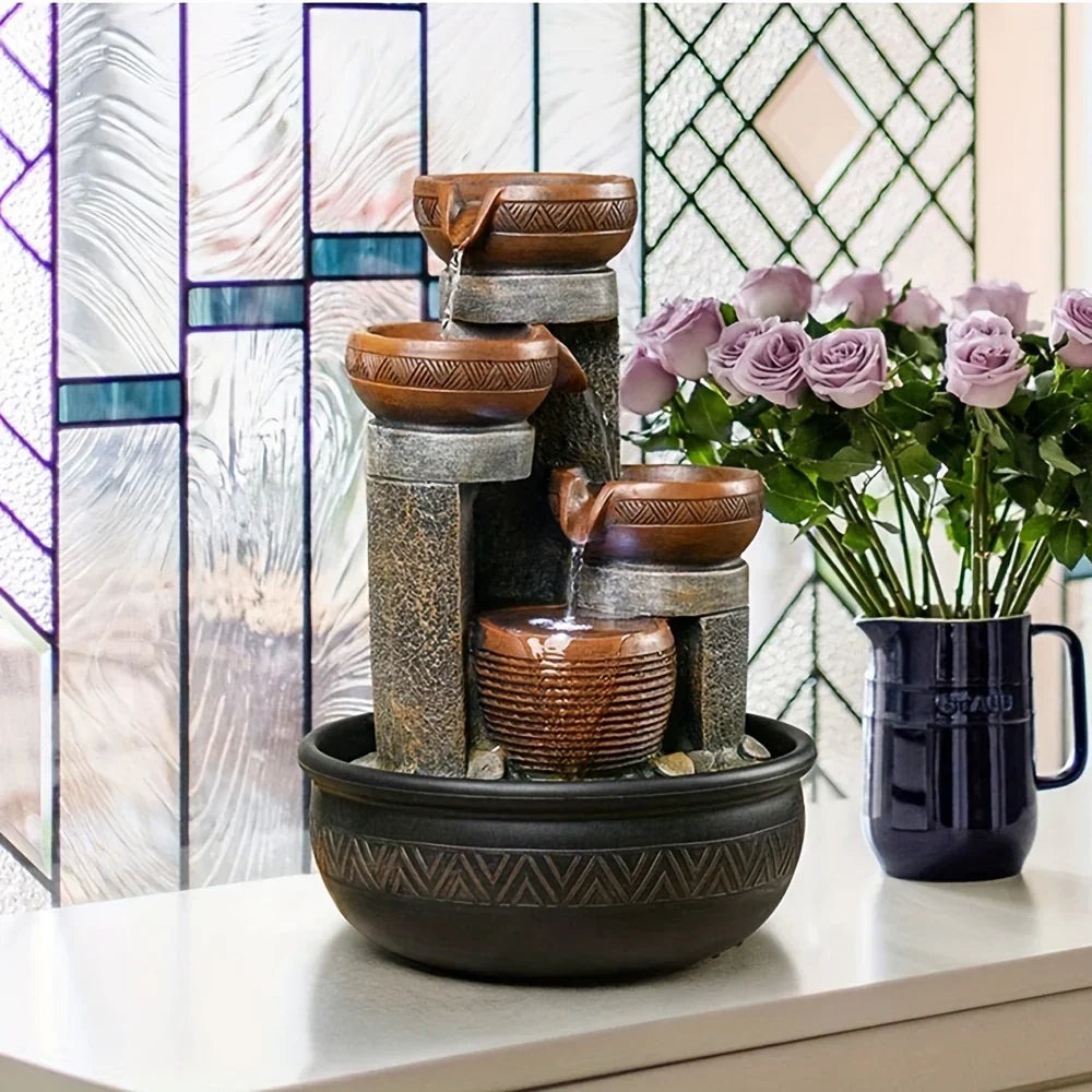 4-tier Indoor Tabletop Waterfall Fountain with Led Lights Desktop Fountains Calming Sound for Home... - House Of Avana