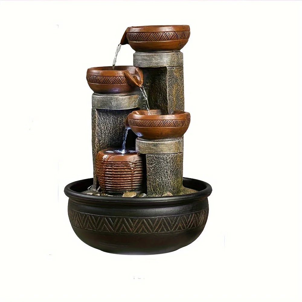 4-tier Indoor Tabletop Waterfall Fountain with Led Lights Desktop Fountains Calming Sound for Home... - House Of Avana