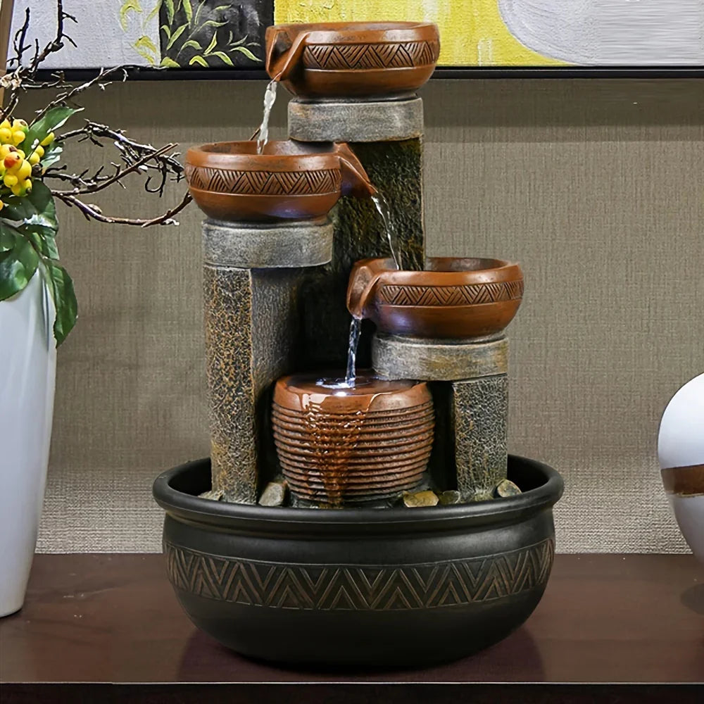 4-tier Indoor Tabletop Waterfall Fountain with Led Lights Desktop Fountains Calming Sound for Home... - House Of Avana