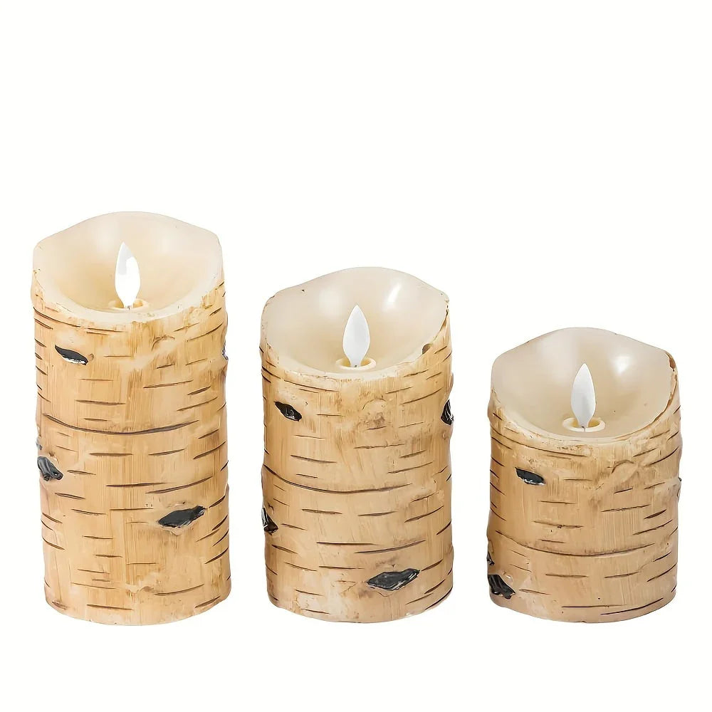 3 Pack Rustic Birch Flameless Led Candles with Timer – Battery Operated, Flickering Warm Ambiance... - House Of Avana