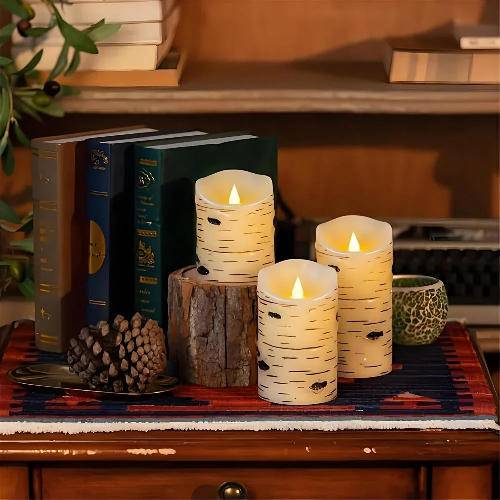3 Pack Rustic Birch Flameless Led Candles with Timer – Battery Operated, Flickering Warm Ambiance... - House Of Avana