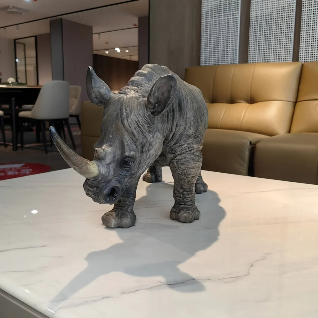 Home Decor Sculpture, Large Size, Realistic Rhinoceros Statue, Handcrafted, Measuring 20.5 Inches Long... - House Of Avana