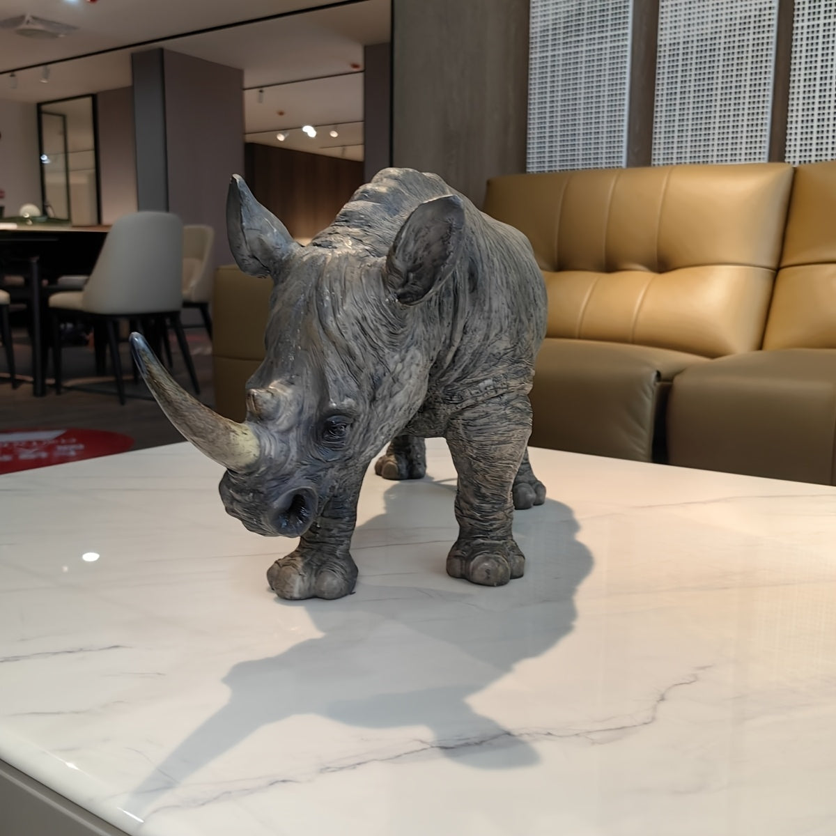 Home Decor Sculpture, Large Size, Realistic Rhinoceros Statue, Handcrafted, Measuring 20.5 Inches Long... - House Of Avana