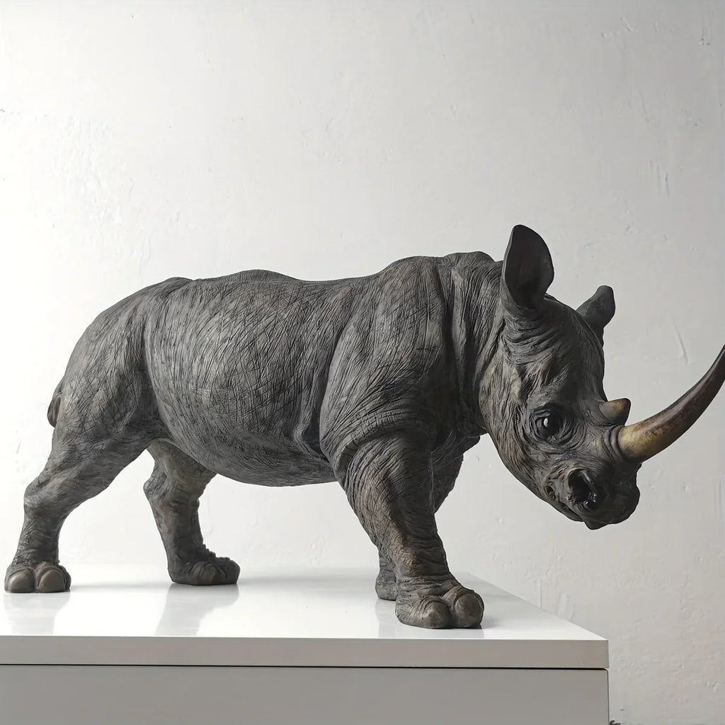 Home Decor Sculpture, Large Size, Realistic Rhinoceros Statue, Handcrafted, Measuring 20.5 Inches Long... - House Of Avana