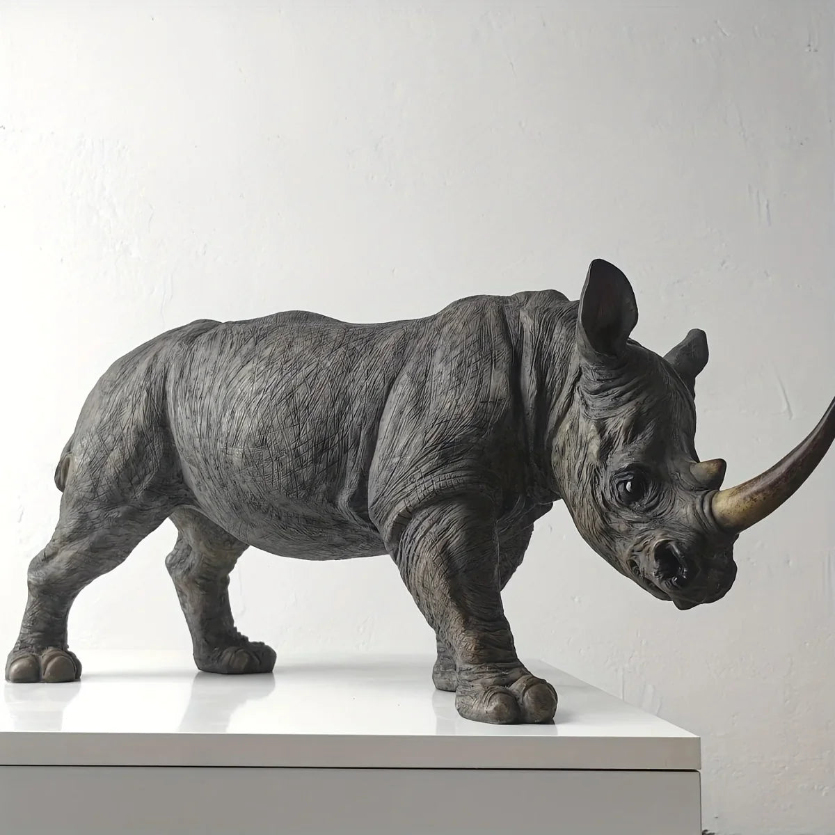 Home Decor Sculpture, Large Size, Realistic Rhinoceros Statue, Handcrafted, Measuring 20.5 Inches Long... - House Of Avana