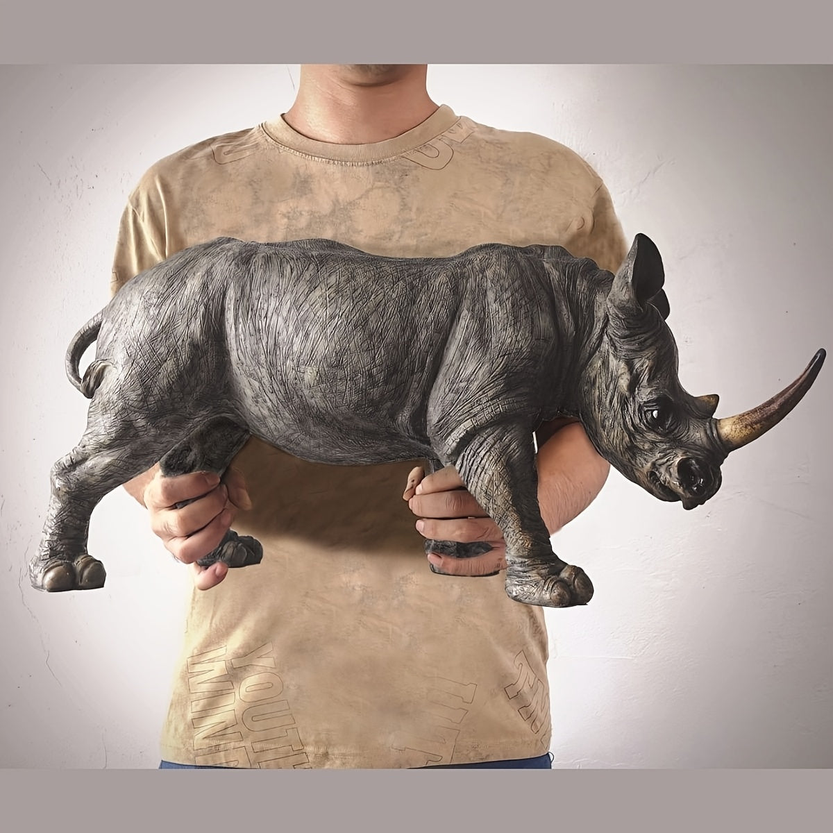 Home Decor Sculpture, Large Size, Realistic Rhinoceros Statue, Handcrafted, Measuring 20.5 Inches Long... - House Of Avana