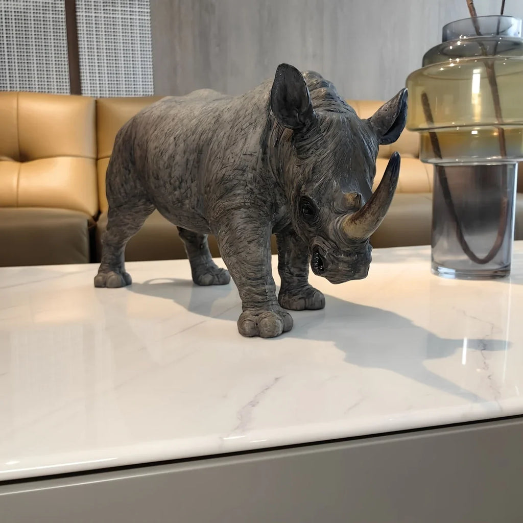 Home Decor Sculpture, Large Size, Realistic Rhinoceros Statue, Handcrafted, Measuring 20.5 Inches Long... - House Of Avana
