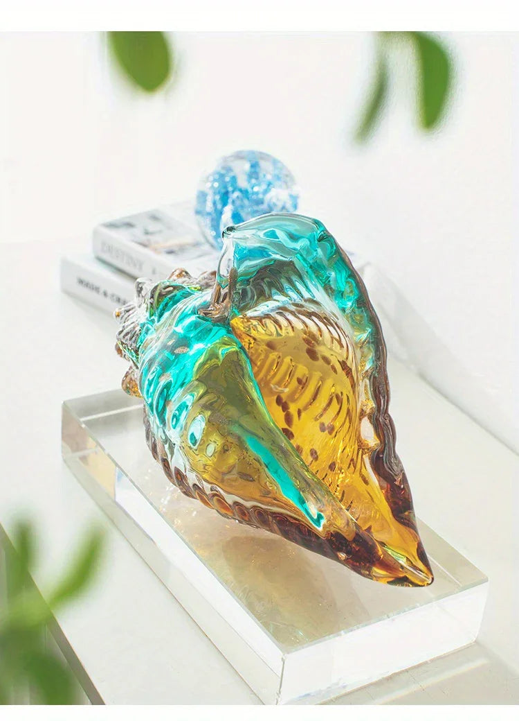 Handmade Glass Conch Art Decoration, Ocean Series Home Decor, Collectible Handmade Art Sculpture, Party... - House Of Avana