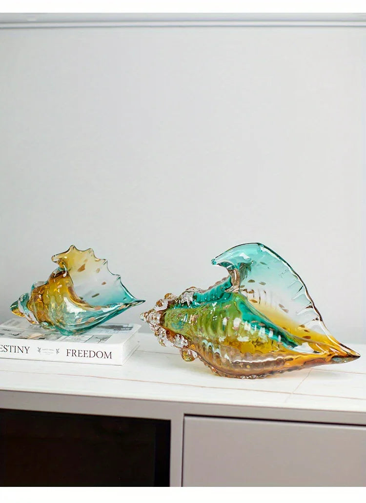 Handmade Glass Conch Art Decoration, Ocean Series Home Decor, Collectible Handmade Art Sculpture, Party... - House Of Avana