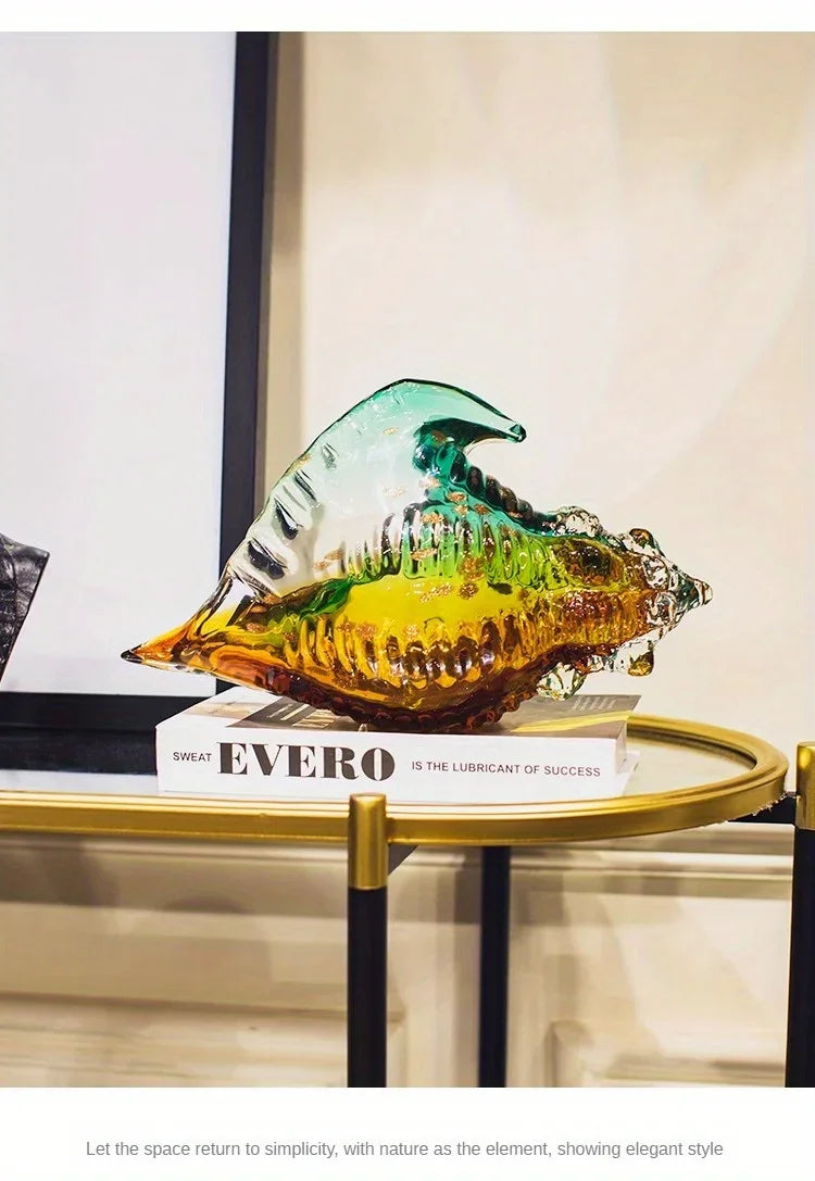 Handmade Glass Conch Art Decoration, Ocean Series Home Decor, Collectible Handmade Art Sculpture, Party... - House Of Avana