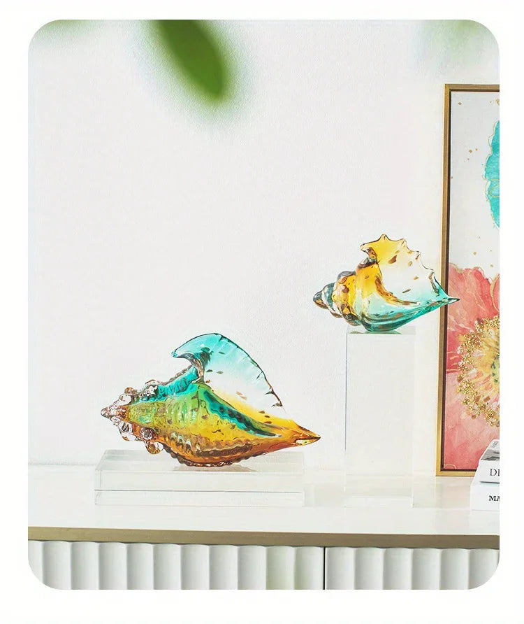 Handmade Glass Conch Art Decoration, Ocean Series Home Decor, Collectible Handmade Art Sculpture, Party... - House Of Avana