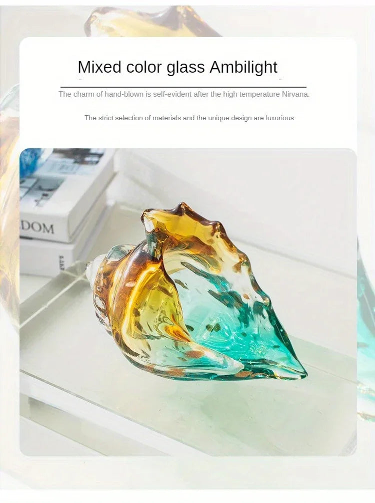 Handmade Glass Conch Art Decoration, Ocean Series Home Decor, Collectible Handmade Art Sculpture, Party... - House Of Avana