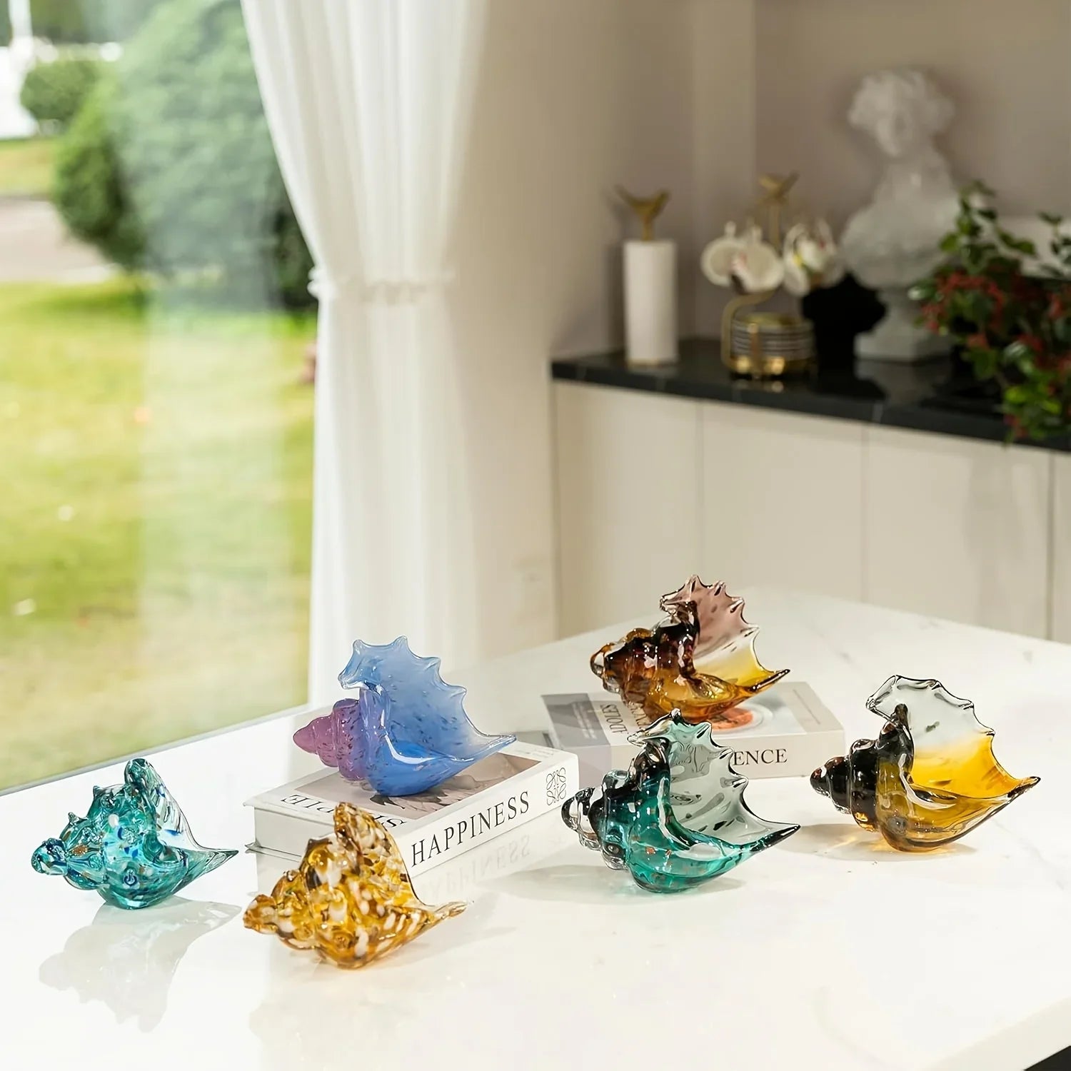 Handmade Glass Conch Art Decoration, Ocean Series Home Decor, Collectible Handmade Art Sculpture, Party... - House Of Avana