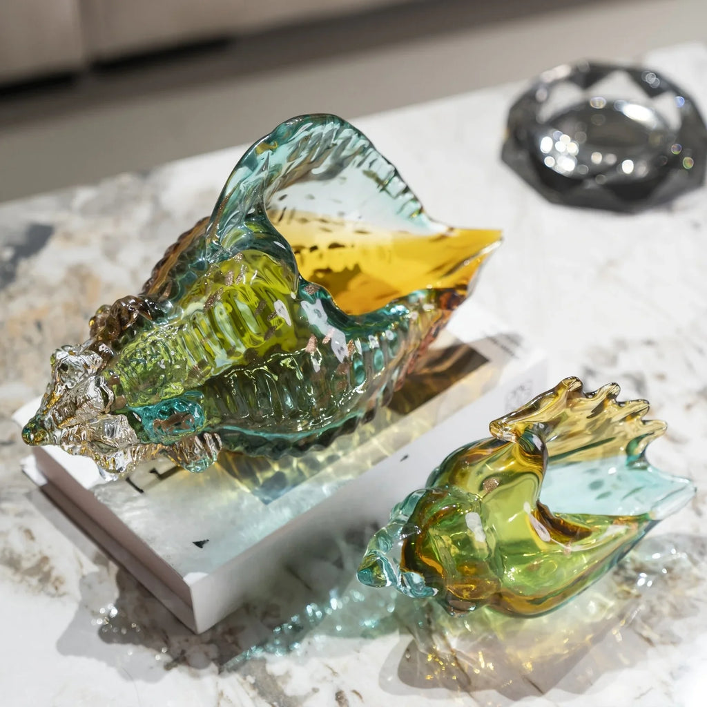 Handmade Glass Conch Art Decoration, Ocean Series Home Decor, Collectible Handmade Art Sculpture, Party... - House Of Avana