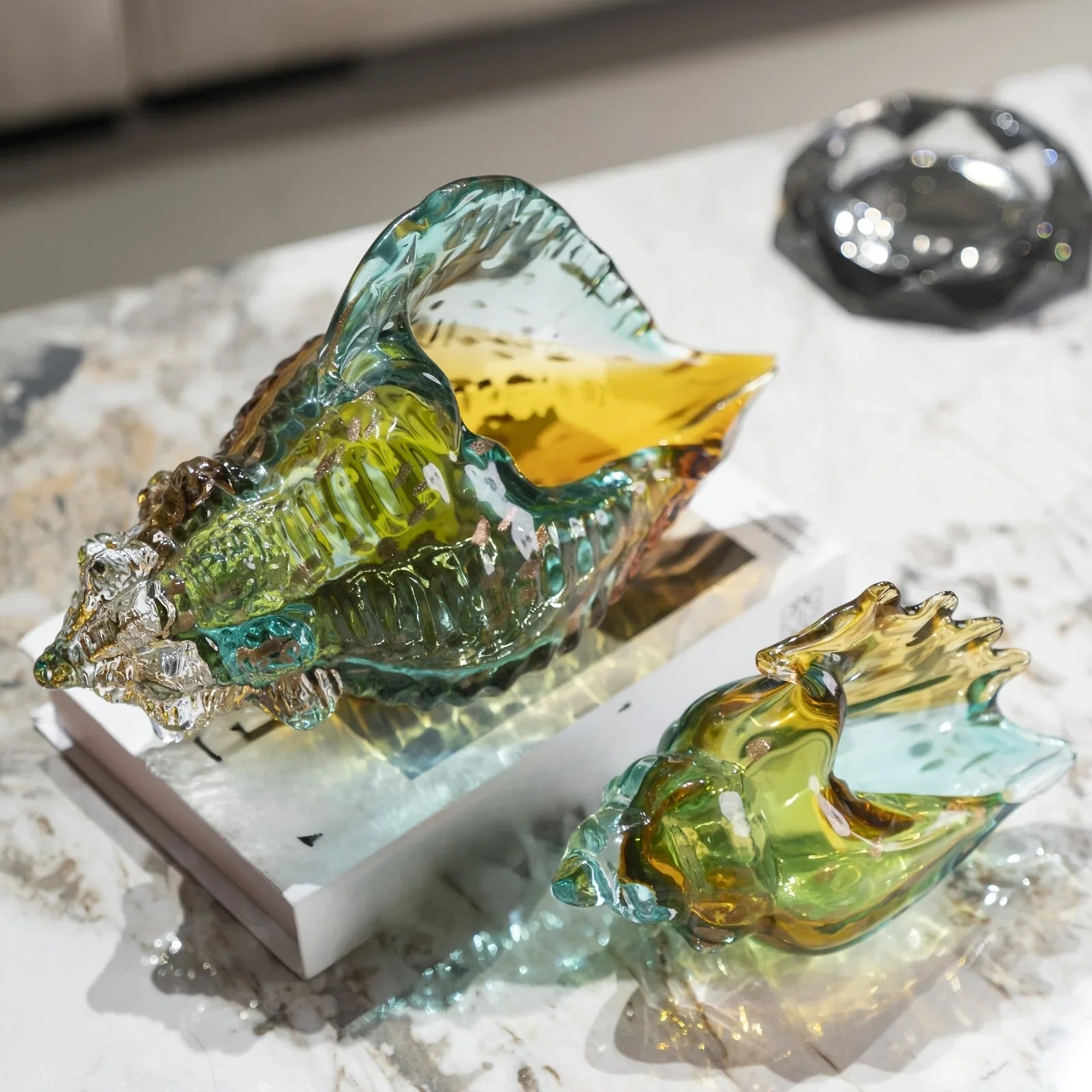 Handmade Glass Conch Art Decoration, Ocean Series Home Decor, Collectible Handmade Art Sculpture, Party... - House Of Avana