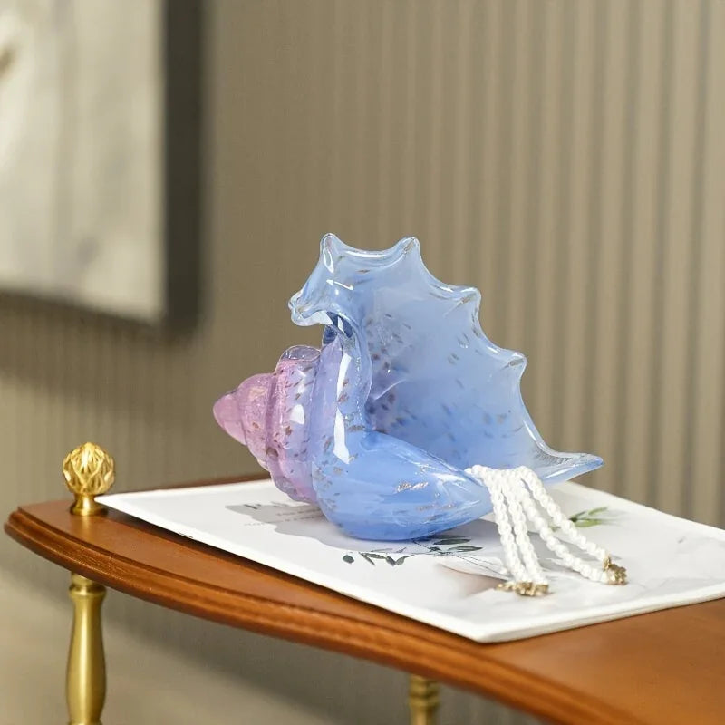 Handmade Glass Conch Art Decoration, Ocean Series Home Decor, Collectible Handmade Art Sculpture, Party... - House Of Avana