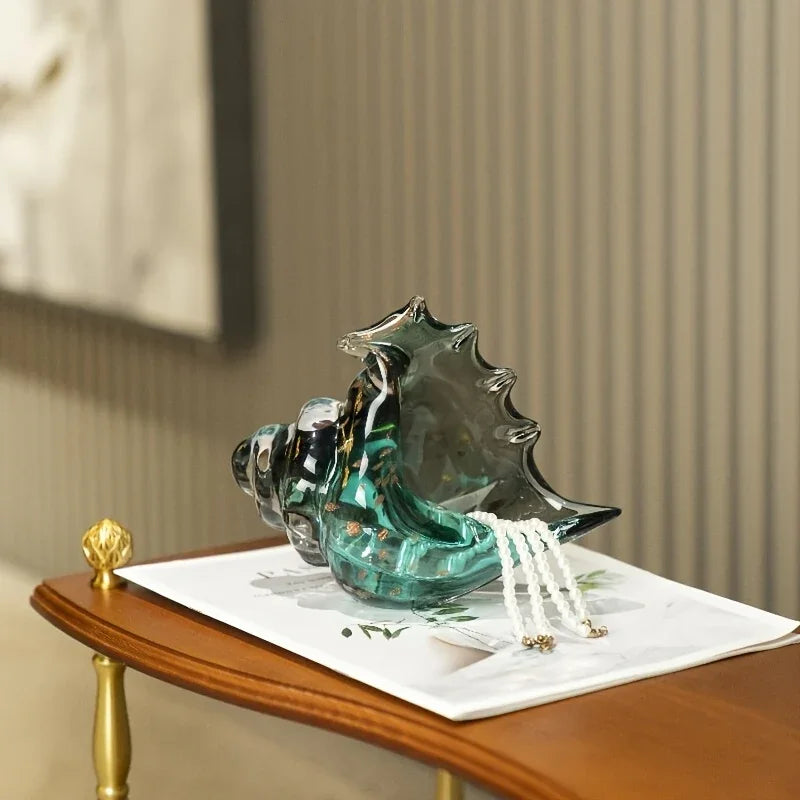 Handmade Glass Conch Art Decoration, Ocean Series Home Decor, Collectible Handmade Art Sculpture, Party... - House Of Avana