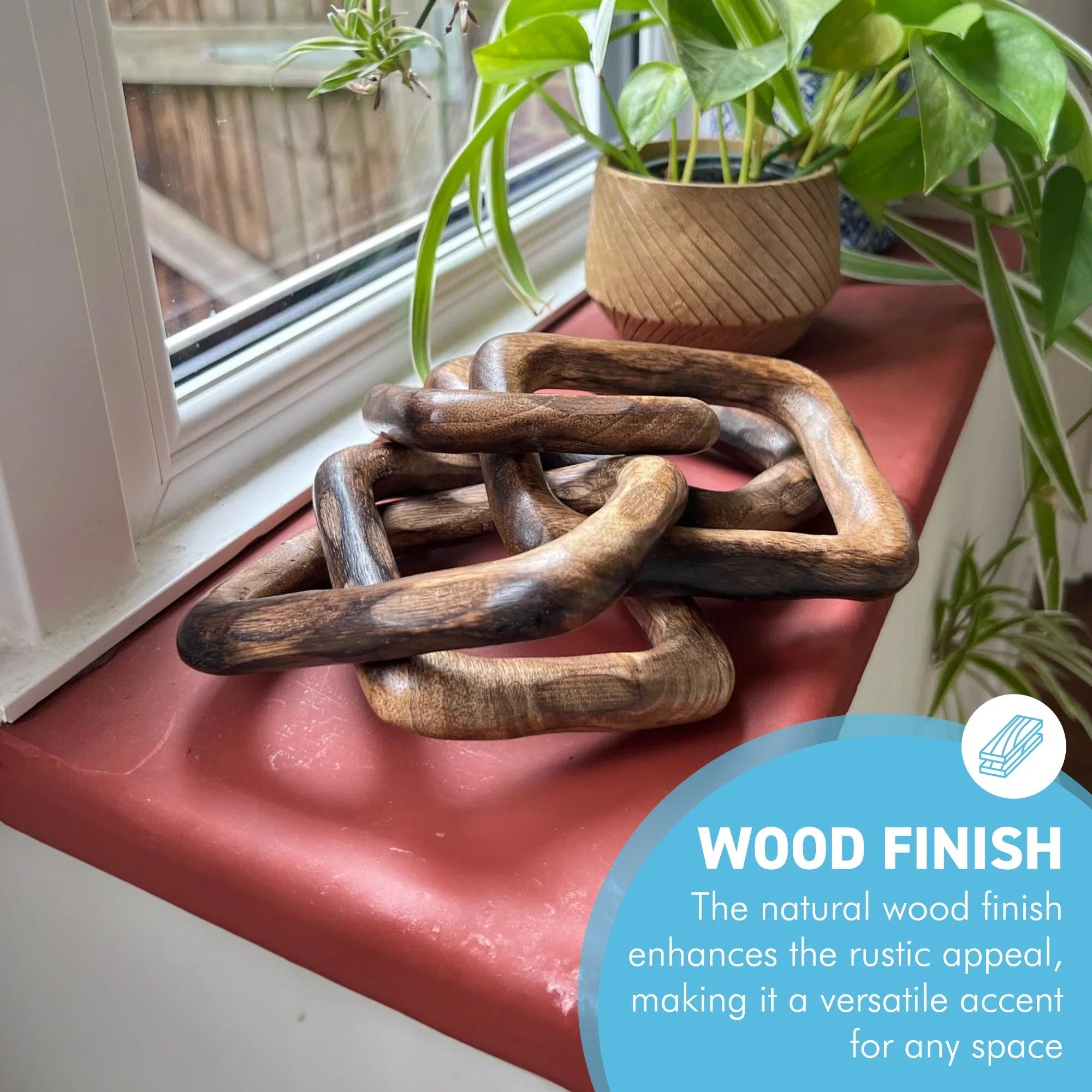 Rustic Wooden Rectangular 5-link Chain Ornament for Home Decor, Ideal for Living Room, Shelf, and Coffee... - House Of Avana