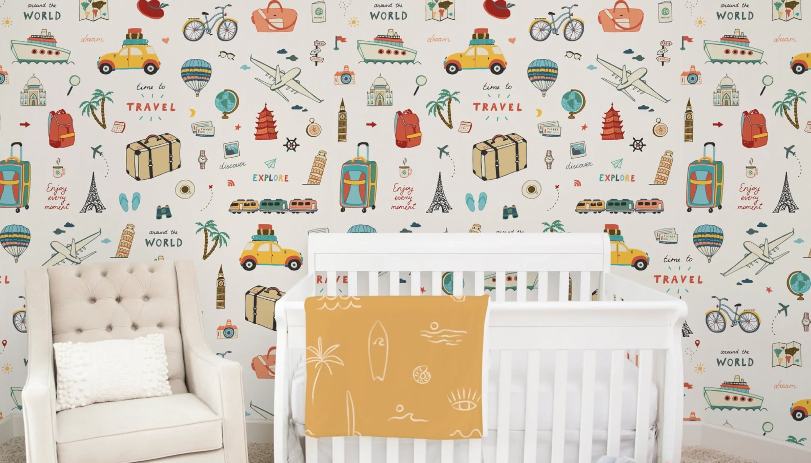 "around the World" - Nursery Wall Decor Wallpapers, back view - House Of Avana