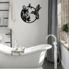 Circular Hummingbird Wall Art Decor, angled view - House Of Avana