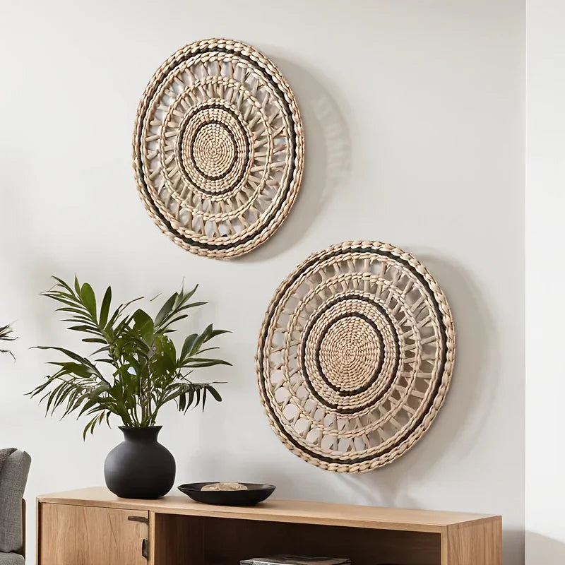 Woven Wall Hanging Decor, S Circular Plaited Ornaments, Handcrafted, No Electricity Required, back view - House Of Avana