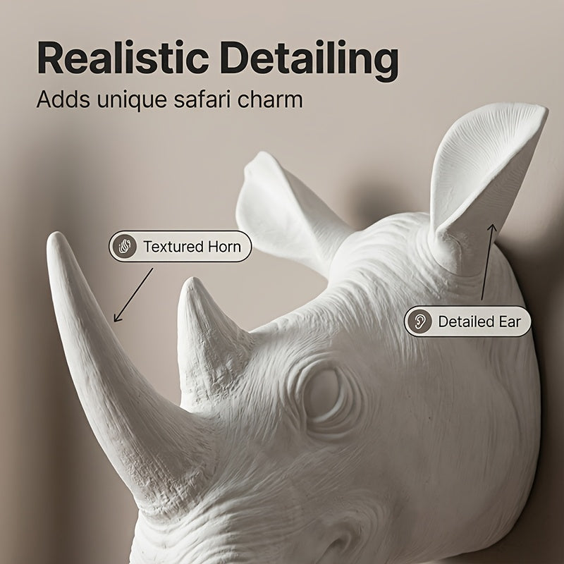 [2d Flat] Rhino Wall Hanging | Classic European Style Animal Wall Decor, Plastic, Wall Mount, Suitable... - House Of Avana