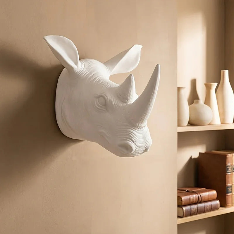 [2d Flat] Rhino Wall Hanging | Classic European Style Animal Wall Decor, Plastic, Wall Mount, Suitable... - House Of Avana