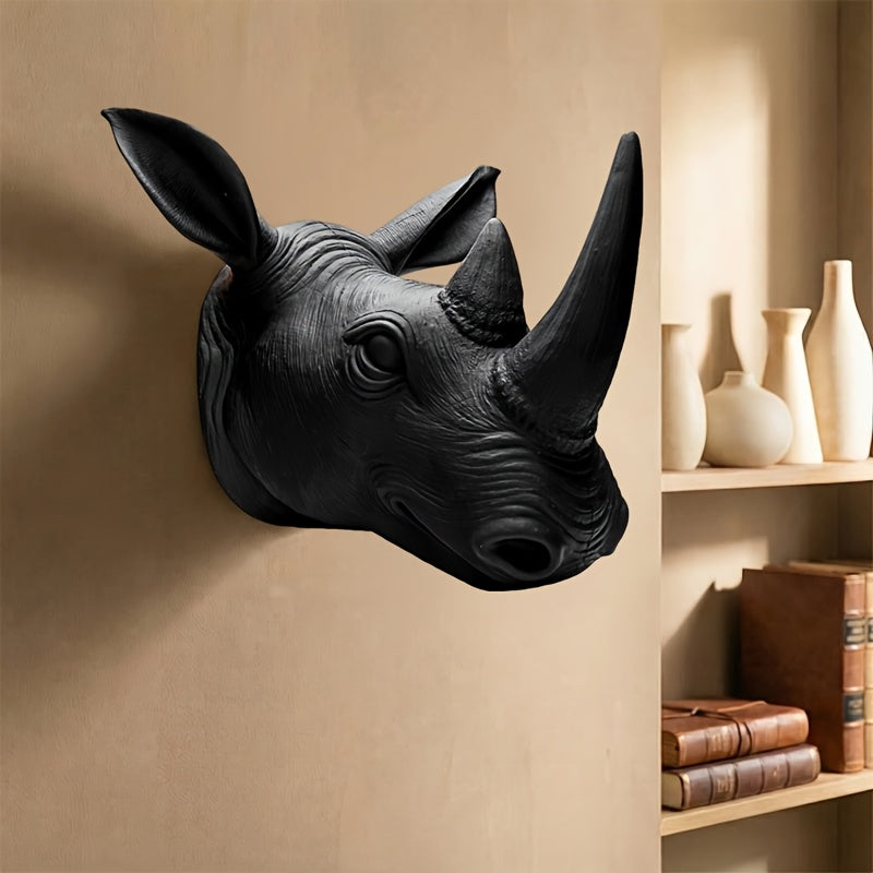 [2d Flat] Rhino Wall Hanging | Classic European Style Animal Wall Decor, Plastic, Wall Mount, Suitable... - House Of Avana
