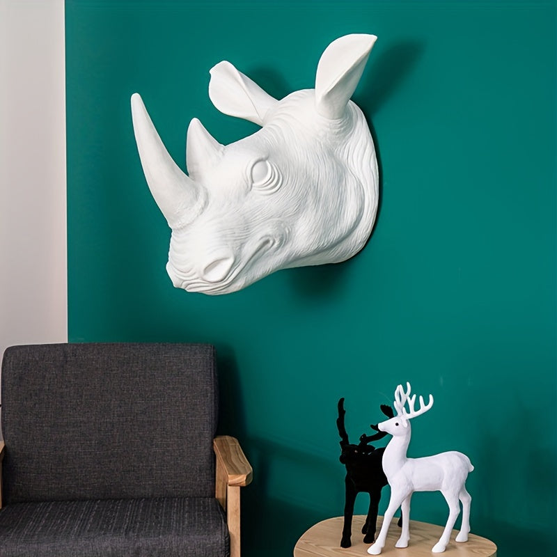 [2d Flat] Rhino Wall Hanging | Classic European Style Animal Wall Decor, Plastic, Wall Mount, Suitable... - House Of Avana