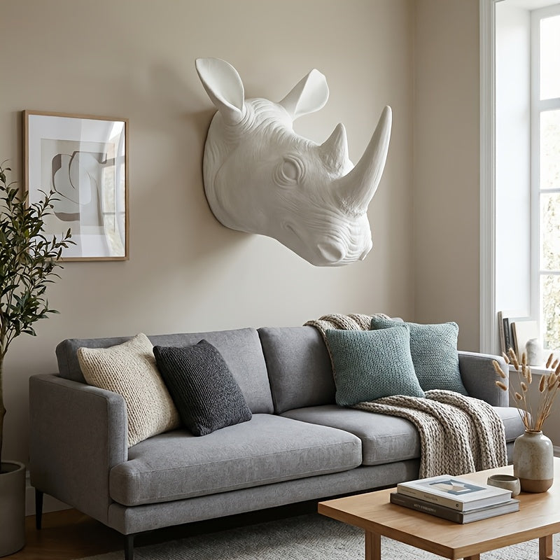 [2d Flat] Rhino Wall Hanging | Classic European Style Animal Wall Decor, Plastic, Wall Mount, Suitable... - House Of Avana