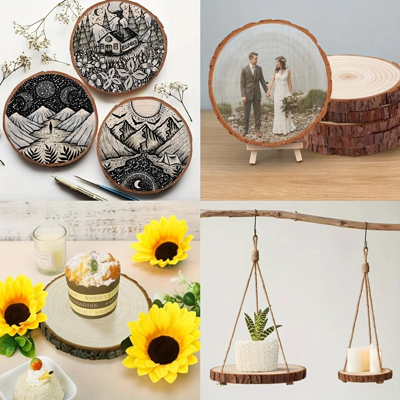 10 Pack Natural Wood Slices for Diy Crafts and Decor, detail shot - House Of Avana