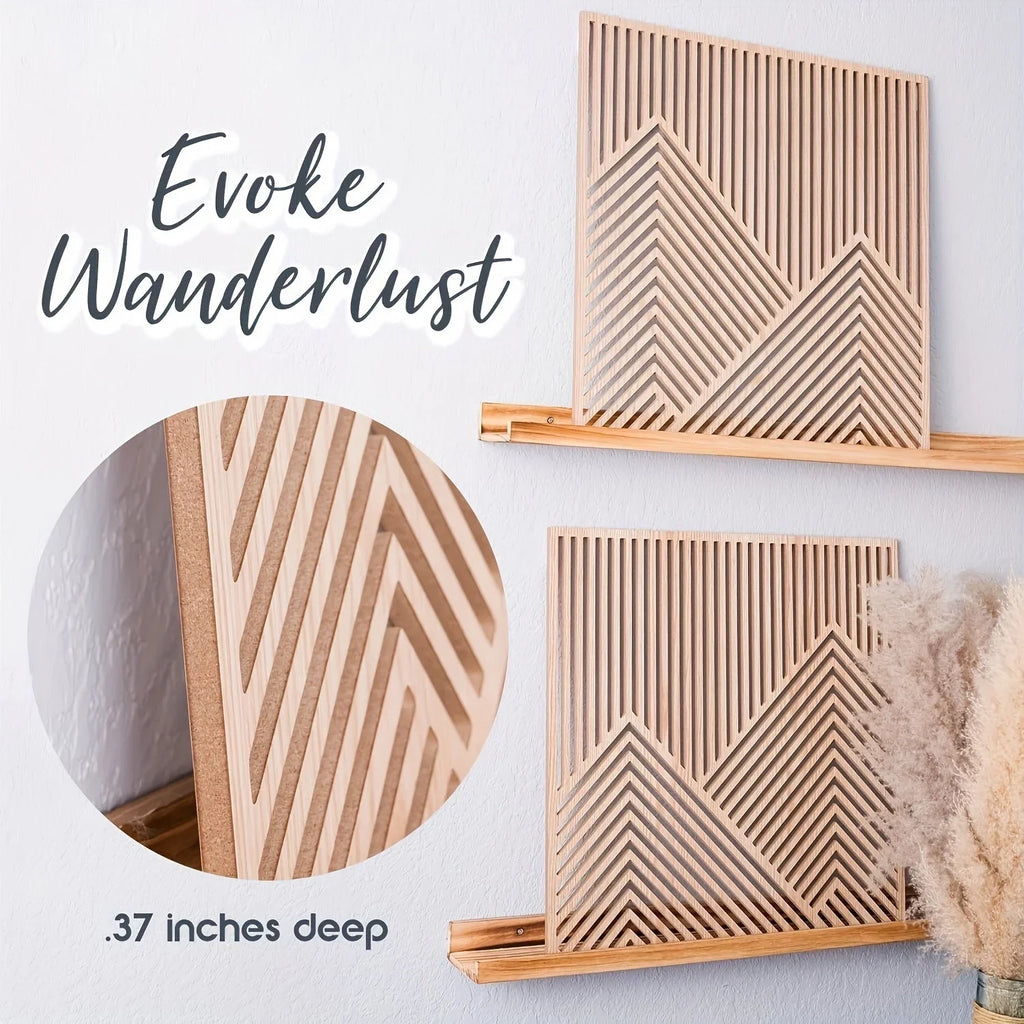 Wood Wall Art Decor Piece Mountain Landscape Panel, detail shot - House Of Avana