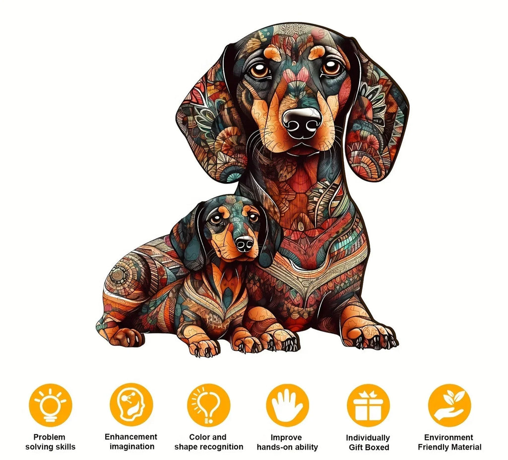 Premium Wooden Dachshund Jigsaw Puzzle Wall Decor - House Of Avana