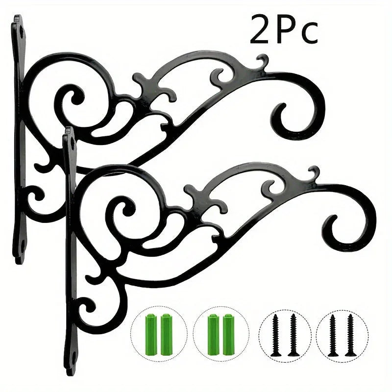 [Elegant Swirl Hooks] 2pcs or 4pcs Black Iron Hooks - Elegant Swirl Design Metal Bracket for Hanging Plants, Lanterns, And Wind Chimes | Indoor And Outdoor Home Decoration, Easy Installation House Of Avana