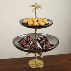 Decorative Tray - Golden Metal Two-Tier