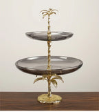 Decorative Tray - Golden Metal Two-Tier
