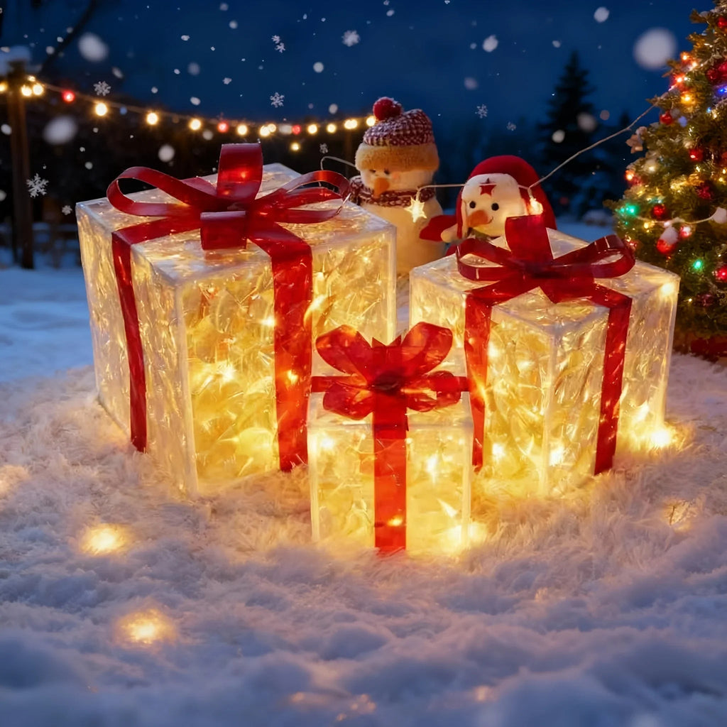 Decorative Wooden Set of Lighted Christmas Gift Boxes - House Of Avana [[SKU:HOA-XMS-401]]