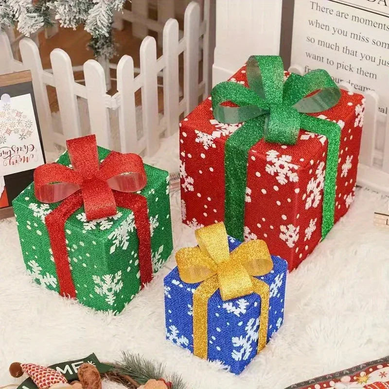 Decorative Wooden Set of Lighted Christmas Gift Boxes - House Of Avana [[SKU:HOA-XMS-401]]