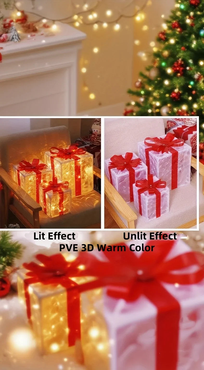 Decorative Wooden Set of Lighted Christmas Gift Boxes - House Of Avana [[SKU:HOA-XMS-401]]
