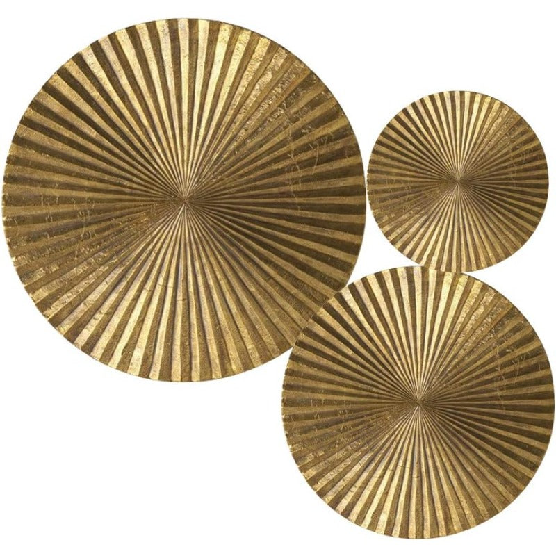 Decorlives Set of 3 Vintage Sunburst Metal Wall Art - Antique Golden Circular Wall Sculptures with Layered Petal Design, Farmhouse Cottage Modern for home Decor for Living Room & Bedroom, Easy Mounting Hardware Included, Dura House Of Avana