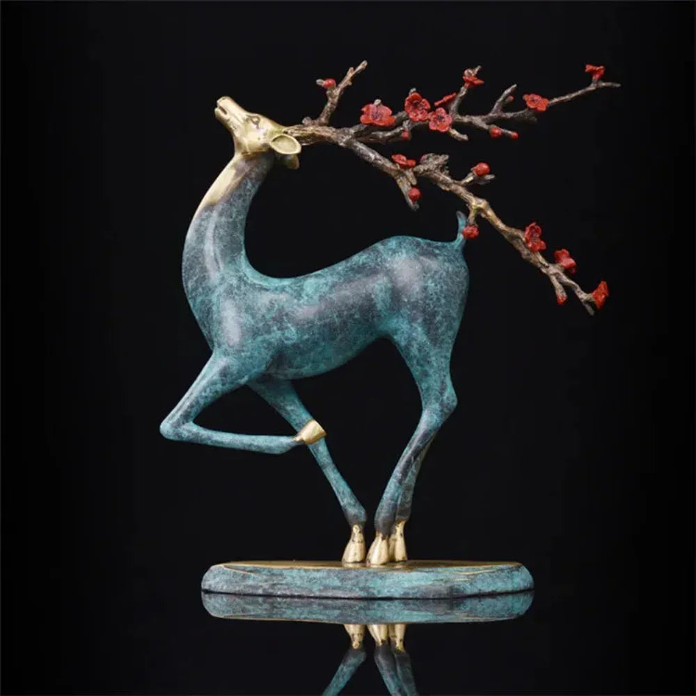 Home Office Ktv Bar Decoration Sika Deer Bronze Statue Vintage Craft Sculpture Copper Figurine Easter Festival Gift Ornaments - House Of Avana