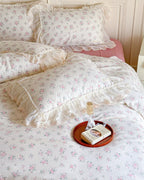 Delicate Floral Lace Ruffled Bedding Set / Purple Ever Lasting