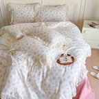 Delicate Floral Lace Ruffled Bedding Set / Pink Ever Lasting
