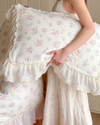 Delicate Floral Lace Ruffled Bedding Set / Purple Ever Lasting